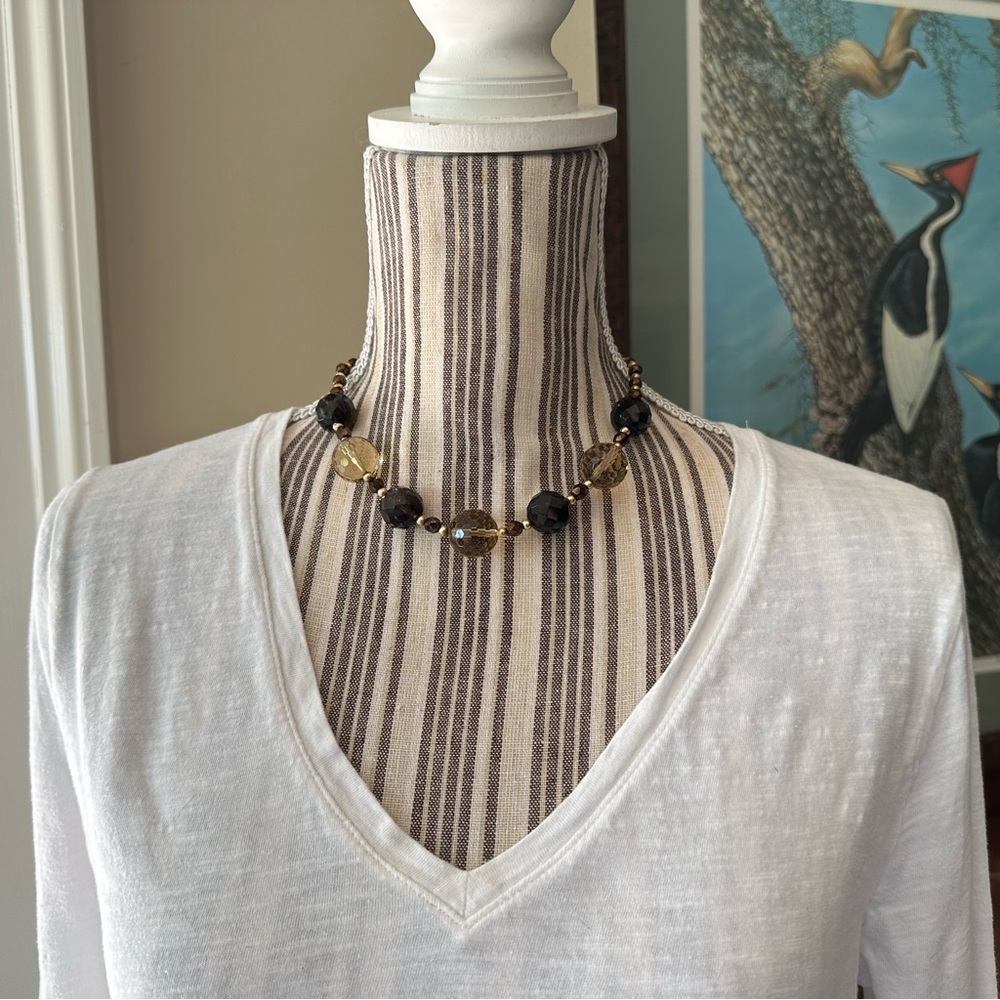 Tourmaline Hematite Crystal Bead Choker Necklace black gold OOAK Artist Made
